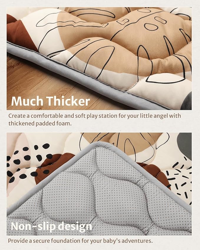 Blissful Diary Baby Play Mats for Floor, 50x50 Crawling Mat for Playpen, Thicken Soft Padding Foam Playmats for Babies and Toddlers Infants, Foldable and Machine Washable, Boho Design