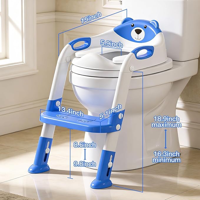 Potty Training Seat ，SKYROKU Potty Training Toilet with Step Stool Ladder, for Kids Boys Girls Toddlers - Comfortable Safe Potty Seat with Anti-Slip Pads Ladder (8838-DarkBlue)