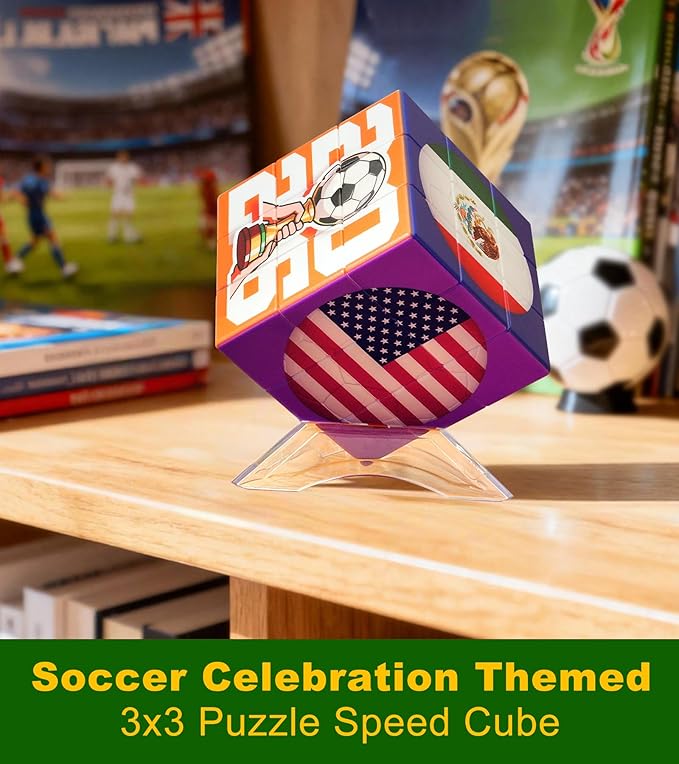 2026 World Soccer Cup Themed 3x3 Cube Puzzle, Football Sports Celebration Twist Cubes Brain Teaser Fidget Toy, Collectible Decor for Sport Fans