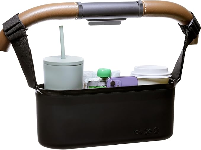 Universal Silicone Stroller Organizer by roo go | Waterproof, Durable, Easy-to-Clean Caddy with Secure Cup Holders | 100% BPA-Free, Eco-Friendly, Anti-Slip Straps fit Uppababy, Nuna, Doona & More