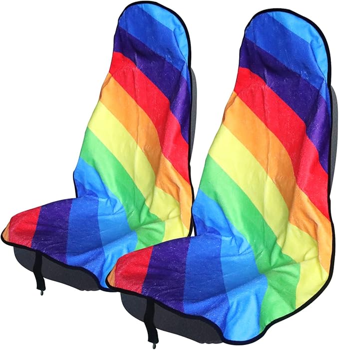 Sweat Towel Car Seat Cover Protector Front Seats for Gym Workout, Running, Swimming, Beach and Hiking, Waterproof Universal Seat Cover for Car, Truck, Van & SUV (Rainbow, 2pcs Front Seat)