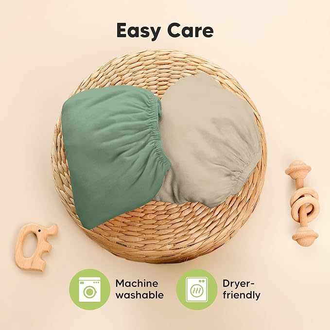 Pack and Play Sheets Fitted - 2-Pack Mini Crib Sheets for Pack N Play Mattress 38x26, Soft & Cozy, Neutral Toddler Playard Bedding, Snug Fitted Mini Baby Crib Mattress Cover Boy, Girl (Hedges)
