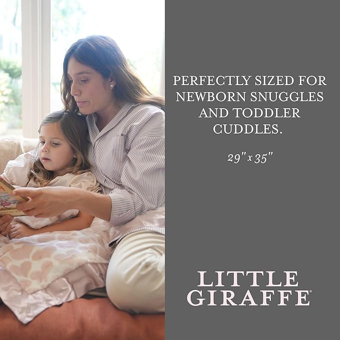 Little Giraffe Luxe Baby Blanket – 29x35” Satin Trim, Heart Army Dusty Pink | Ultra-Soft, Hypoallergenic Stroller & Nursery Blanket | Perfect for Newborns & Toddlers
