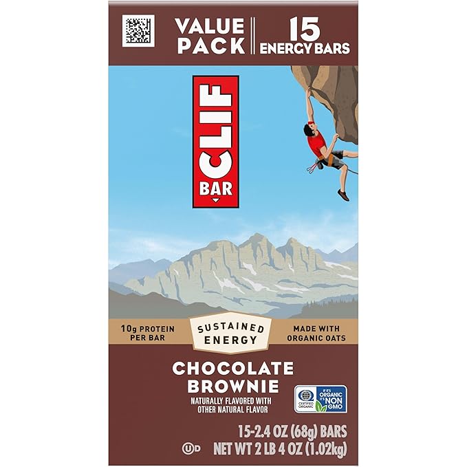 CLIF BAR - Energy Protein Bars - Chocolate Brownie - Made with Organic Oats - Energy Bars - Non-GMO - (15 Pack)