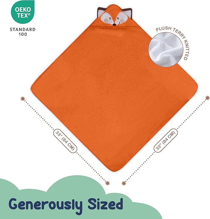 Mother's Choice Organic Baby Hooded Towel – Ultra-Soft & Absorbent Baby Bath Towels for Newborn with 3D Orange Fox Design