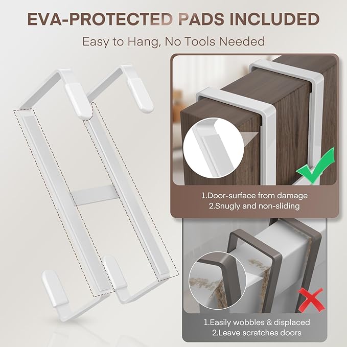 FYY 2 Packs Over The Door Hooks, Dual-Sided Door Hanger Hook, Heavy Duty No Drill Wall Hooks for Hanging Coats, Towels, Bags, Kitchen Closet Fits Most Doors Up to 1-7/8" Thickness (White)
