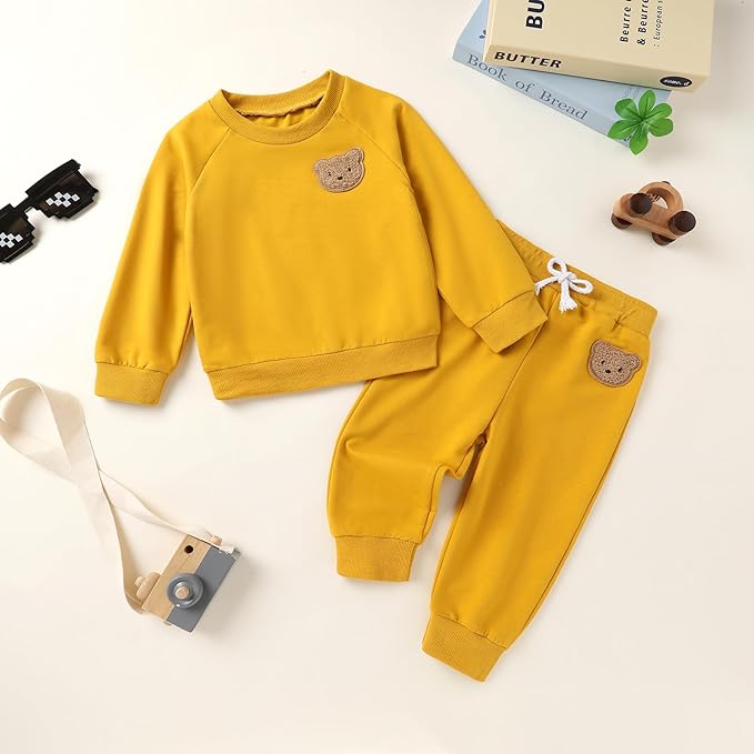 Fall Outfit for Toddler Boy Girl Long Sleeve Bear Sweatshirt Pant Sets Winter Pullover Clothes