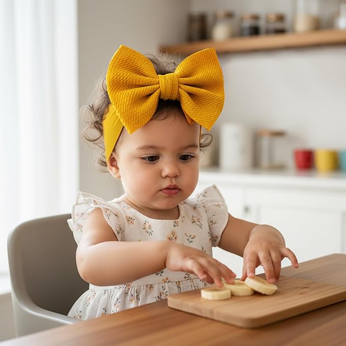 Baby Bow Headbands 3 Pcs Baby Girl Headbands with Bows Soft Nylon Green/Yellow/Blue Headband Bows for Baby Girls, Newborns, Infants