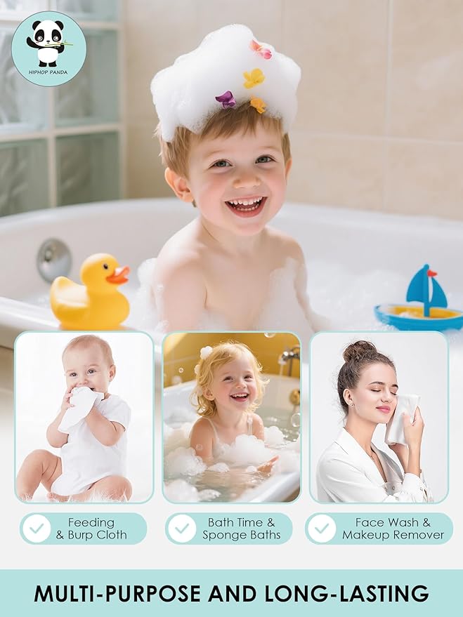 HIPHOP PANDA Baby Washcloths, Rayon Made from Bamboo - 2 Layer Ultra Soft Absorbent Newborn Bath Face Towel - Reusable Baby Wipes for Delicate Skin - Gray Stripe, 6 Pack