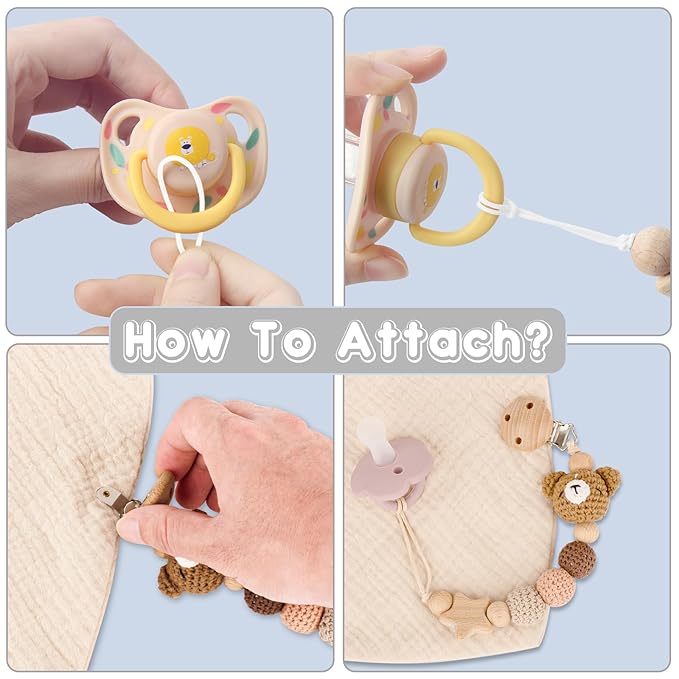 Pacifier Clip, Cute Animal Pacifier Holder Clip for Boys and Girls, Most Pacifiers, Baby Teethers, Baby Shower and Baby Essentials(Bear)