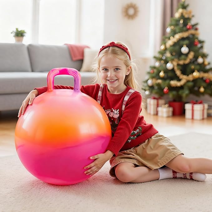 ZOOJOY Hopper Ball for Kids, 18In Bouncy Ball with Handle, Orange Clouds Girls Toys for Indoor Outdoor Active Play, Best Inflatable Balance Hopping Toys for Girls Boys Gifts 3 4 5 6 7 8 9 Yr Old