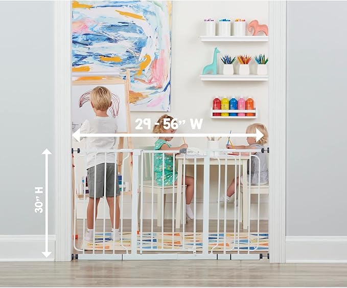 Regalo Safety Baby Gate 56 Inch Extra Wide for Doorways & Bottom of Stairs, Pressure Mount Design for Babies, Toddlers & Pets, Tested & Safe for 30 Years, American Designed, American Owned, White