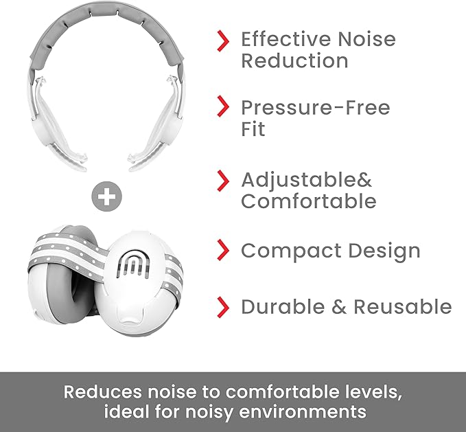 2-in-1 Adjustable Baby & Toddler Noise Cancelling Headphones - Ear Muffs for Kids 1-3 for Airplane Travel