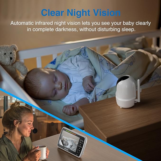 MEGATEK BabyView Video Baby Monitor with Camera and Audio, 5” Screen, Pan-Tilt-Zoom, No-WiFi 2.4GHz Wireless, 30-Hour Battery, Night Vision, 2-Way Talk, VOX, Lullabies, Timer, Temperature Alerts