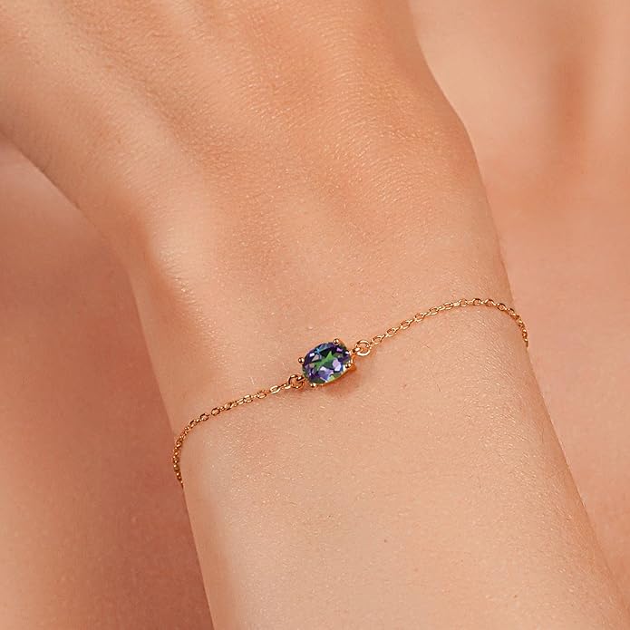 Gem Stone King 7X5MM Oval Gemstone Birthstone Solitaire Bracelet For Women | 925 Sterling Silver | Adjustable Bolo Bracelet For Women | Fine Jewelry Gifts for Her Mom Wife