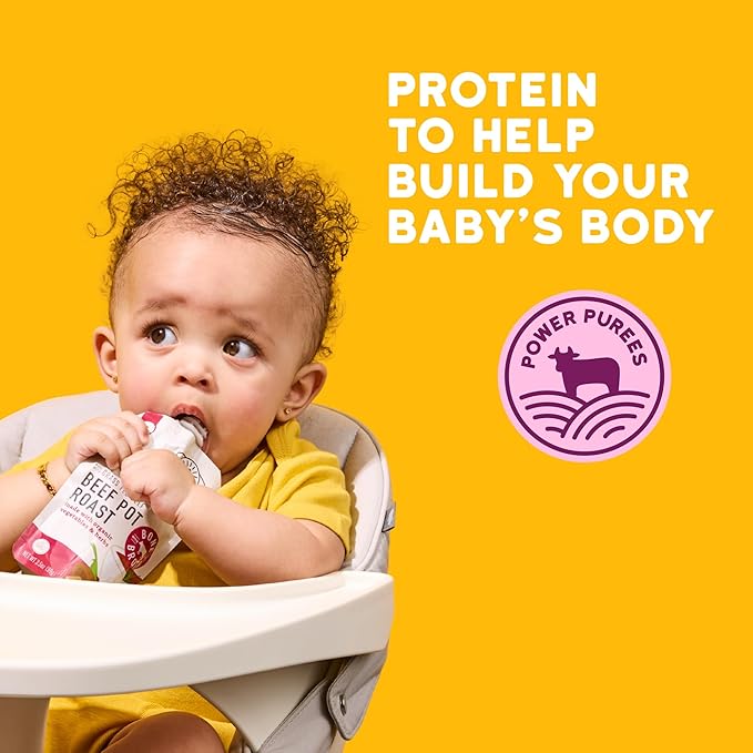 Serenity Kids Beef Bone Broth Puree with Organic Veggies - Protein-Rich, BPA-Free & Grass Fed Beef Pot Roast Pouch Baby Food - Clean Label Project Purity Award Certified - 3.5 Oz, 6 Pack