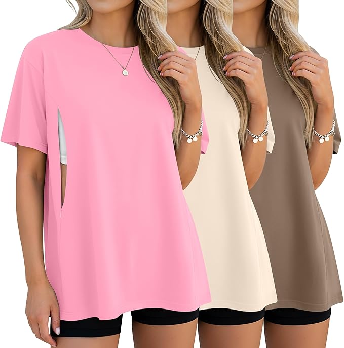 3 Pack Women's Oversize Nursing Breastfeeding Shirts Hidden Zipper Short Sleeve Loose Fit Maternity Tops