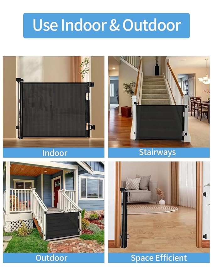 Retractable Baby Gate for Doorways and Stairs, Mesh Safety Gate for Pet, Indoor & Outdoor Use, One-Hand Operation, Easy Installation, 33.6" Tall, Expands to 71" Wide（Black,33.6"x71"）
