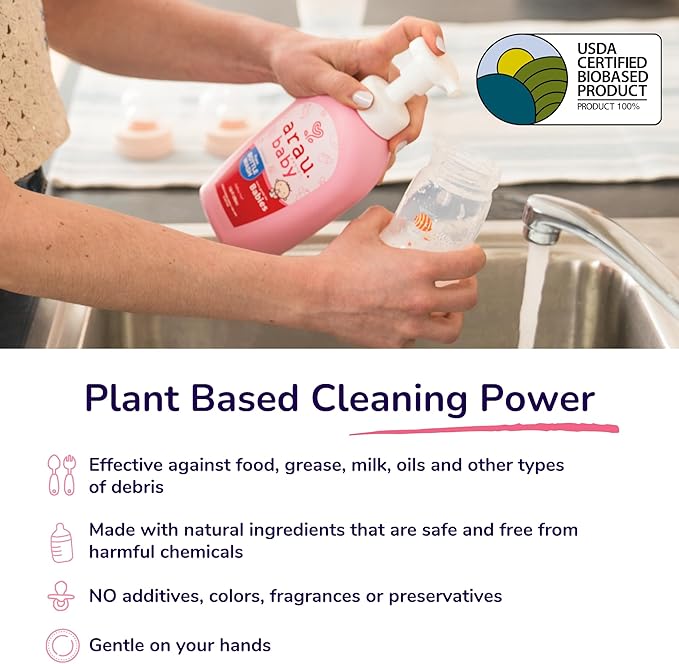 Arau Baby Foam Bottle Wash - Gentle Cleansing Soap for Bottles, Pacifiers, Toys, Dirty Surfaces, Foam Dish Soap, Plant Based, Safe for Baby, Trusted Baby Care Brand (16.9 fl oz - Pack of 3)