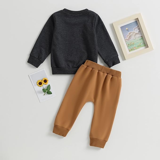 Baby Boy Fall Clothes Set Long Sleeve Letter Print Sweatshirt Pants Toddler Infant Outfits 6 12 18 24 Months 2T