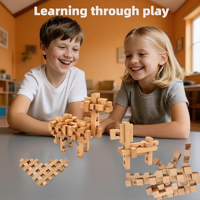 Toy Camel STEM Wooden Building Blocks - 15+ Shapes, 3D Puzzle, Brain Games, Educational Toys Gift for Kids and Classroom, Montessori STEM Toys for Ages 5+ and Teens-37 Pcs