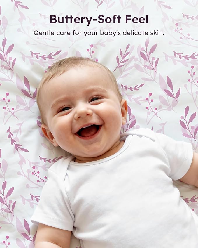 Baby Crib Sheets for Boys Girls, 28x52x8in Fitted Crib Sheet Neutral 3 Pack for Standard Crib and Toddler Mattress, Breathable Soft Microfiber Baby Sheet Purple Leaf