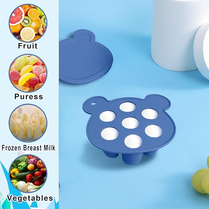 Baby Fruit Feeder & Breastmilk Popsicle Mold Set – 3 Pack Silicone Teething Relief Kit with Food Feeder Pacifier, Freezer Tray with Lid & Baby Teether (Steel Blue)