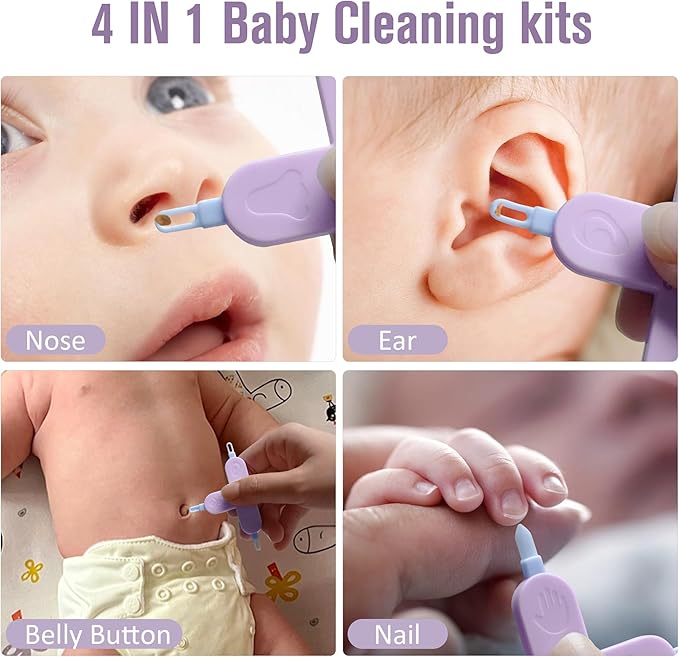 Baby 4-in-1 Nose,Nail and Ear Cleaner,Nail,Nose and Ear Gadget,Safe Ear Wax Removal Tool and Baby Nose Cleaner Nail Cleaner for Baby (Purple)