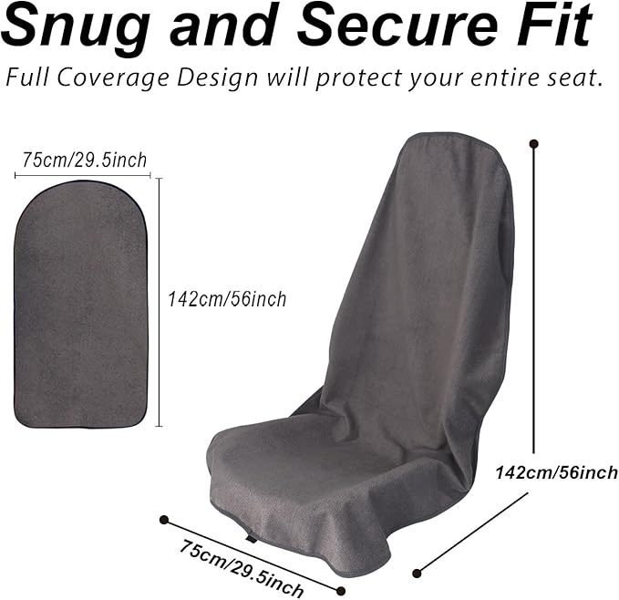 Sweat Towel Car Seat Cover Protector Front Seats for Gym Workout, Running, Swimming, Beach and Hiking, Waterproof Universal Seat Cover for Car, Truck, Van & SUV (Gray, 1pcs Front Seat)