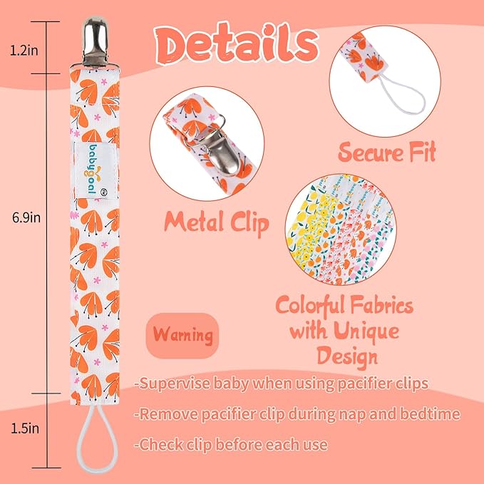 Babygoal Girl Pacifier Clips, 6 Pack Pacifier Holder for Boys and Girls Fits Most Pacifiers 6MP05