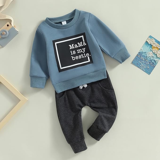 Toddler Baby Boy Clothes Solid Color Long Sleeve Crewneck Sweatshirt Top Casual Pants Set 2Pcs Fall Winter Outfits