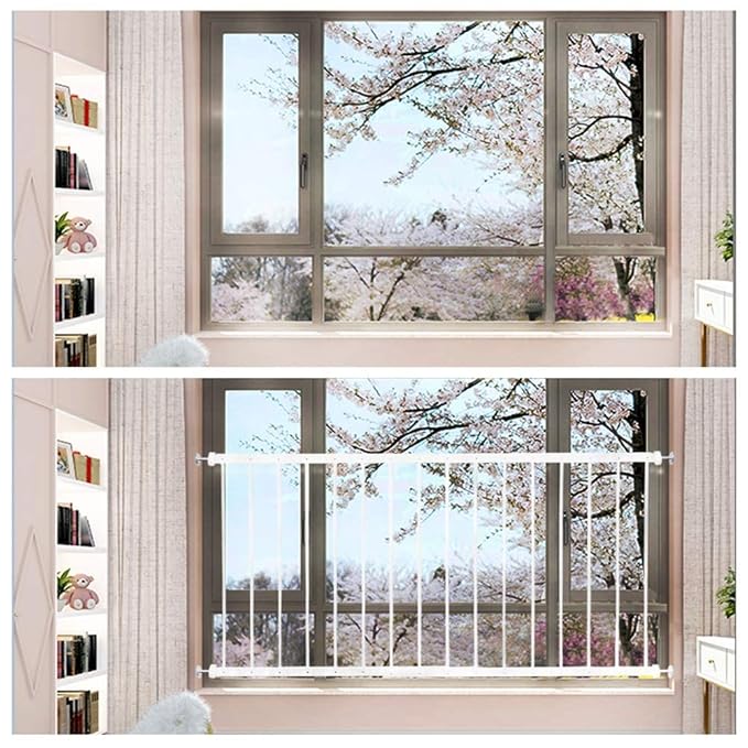 WAOWAO Window Safety Guards for Children Kids Child Toddler Pets Proof Extra Wide White Tension Security Window Guard Gate for Home Fit 61.41"-86.61" Sliding Windows (3 Piece)