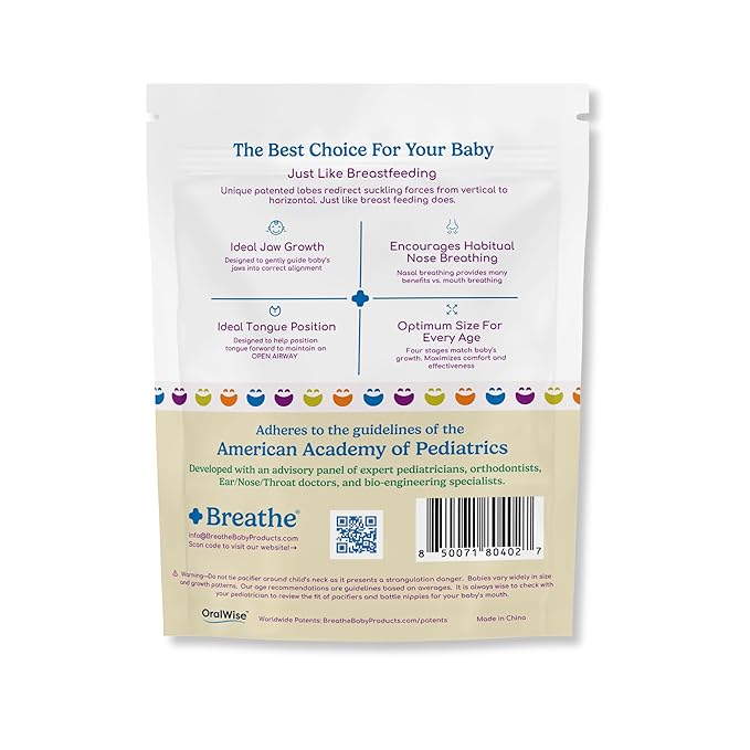 Breathe Baby Pacifier – Patented Design for Natural Oral & Facial Development - BPA-Free, Latex-Free, Pediatrician Developed - Dishwasher Safe 2 Pack (Stage 3: 7-12 Months)