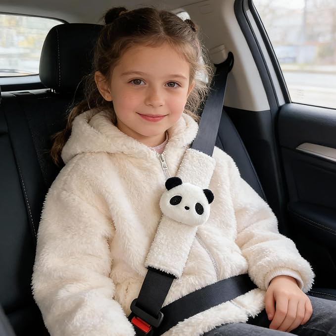 2 PCS Seat Belt Cover Pad, Cute Kawaii Animal Panda Seatbelt Covers for Kids and Adults, Winter Plush Fluffy Soft Seat Belt Cover, Cartoon Seatbelt Cushion,Car Seat Strap Pads (G-Panda)