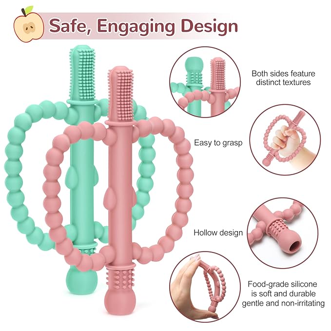Baby Teething Toys for Babies 0-36 Months – Anti-Choking Design, Teething Relief for Straws Sticks, Chew Straw Sensory Toy for Infant Toddlers Silicone teether Tubes