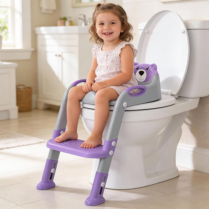 Potty Training Seat, SKYROKU Potty Training Toilet with Step Stool Ladder, for Kids Boys Girls Toddlers - Comfortable Safe Potty Seat with Anti-Slip Pads Ladder (8838-GreyPurple)