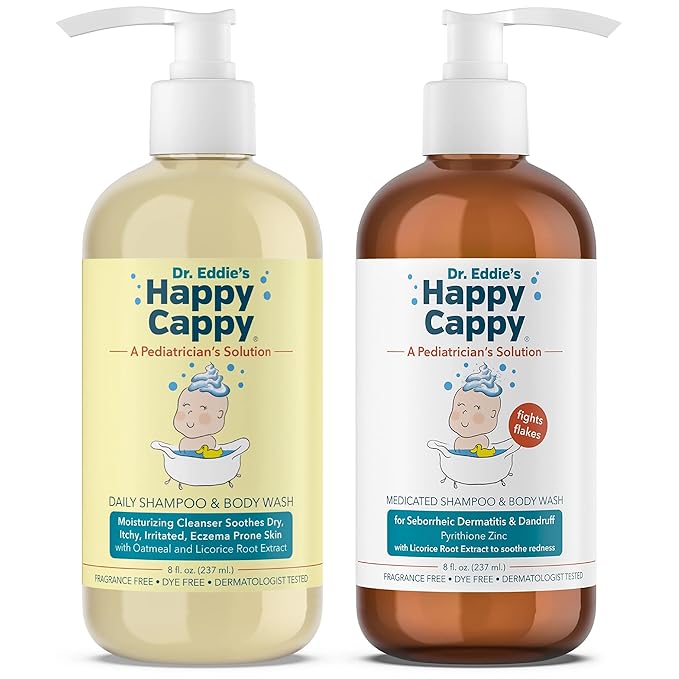 Happy Cappy Daily Medicated Shampoo and Body Wash Bundle - Baby Dandruff Shampoo for Cradle Cap and Seborrheic Dermatitis, Helps Redness, Dermatologist Tested, Fragrance-Free - 2 Pieces