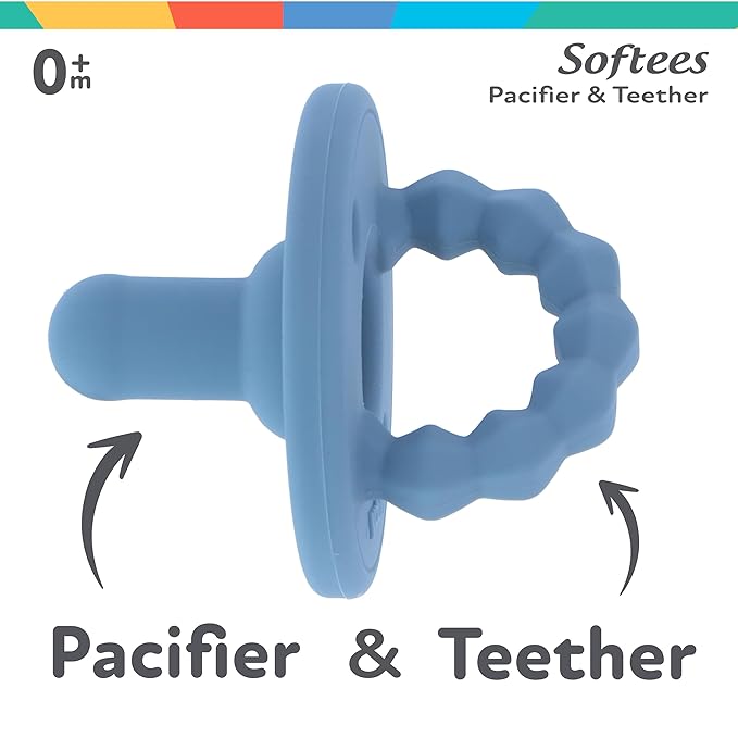 Nuby Silicone Softees Pacifier and Teethers - (5-Pack) Silicone Baby Pacifiers and Teethers - 0+ Months - Assorted Colors
