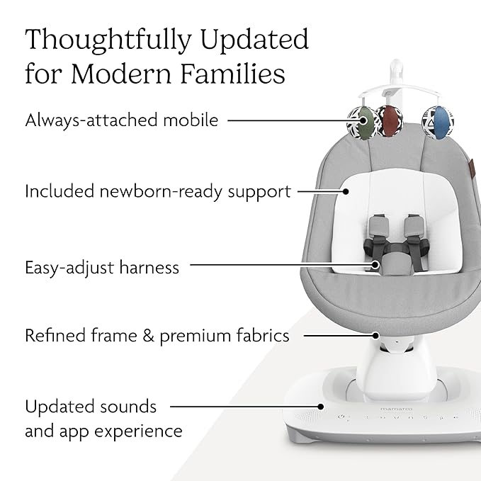 UPPAbaby Mamaroo Smart Swing – Customizable Soothing Modes with MotionSync Technology – Infant Recline + Bluetooth Enabled – Included Newborn Insert – Stella (Grey Mélange)