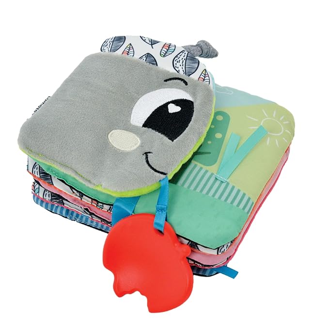 Lamaze Colorful Journey Caterpillar High Contrast Baby Book - Soft Fabric Baby Sensory Books - Includes Chewy Apple for Teething Babies - Baby Sensory Toys Ages 6 Months and Up