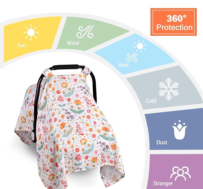 Metplus Muslin Carseat Cover for Babies,Breathable Infant Carseat Cover Lightweight Baby Carrier Cover for Girls Boys, Fit Spring Summer/Hot Days/Warm Weather