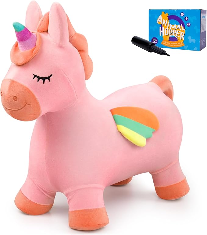 U&C Planet Pink Unicorn Bouncy Horse for Toddlers, Bouncy Animals for Toddlers, Animal Hopper Bouncing Toys Gift for 18 Months 2 3 4 5 6 Years Old Outdoor Indoor with Pump