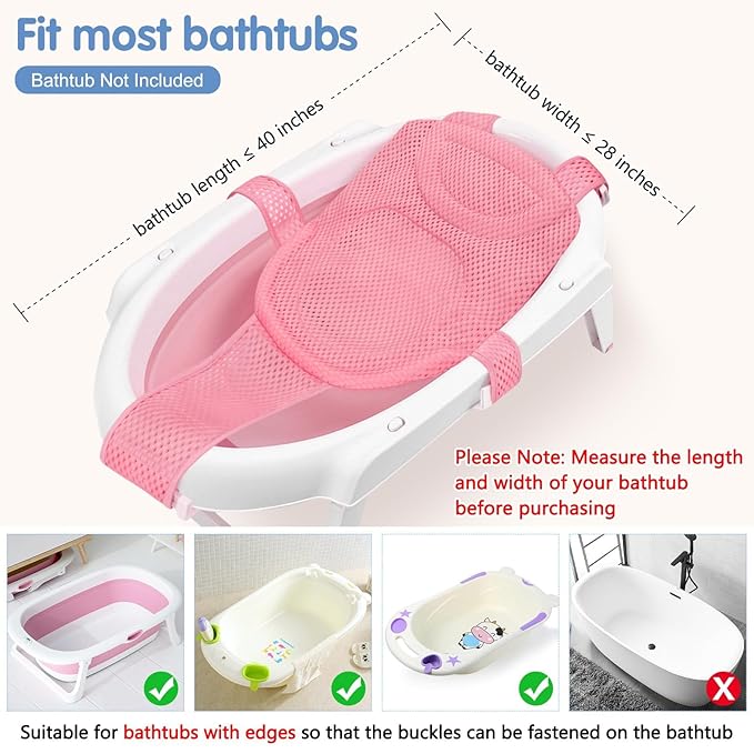 Colorlife Baby Bath Seat Support Net Infant Bathing Seat Support Mat, Adjustable Comfortable Non-Slip Five-Pointed Baby Shower Net Bathtub Sit Up Mesh for Newborn 0-6 Months-Pink(No Bathtub)