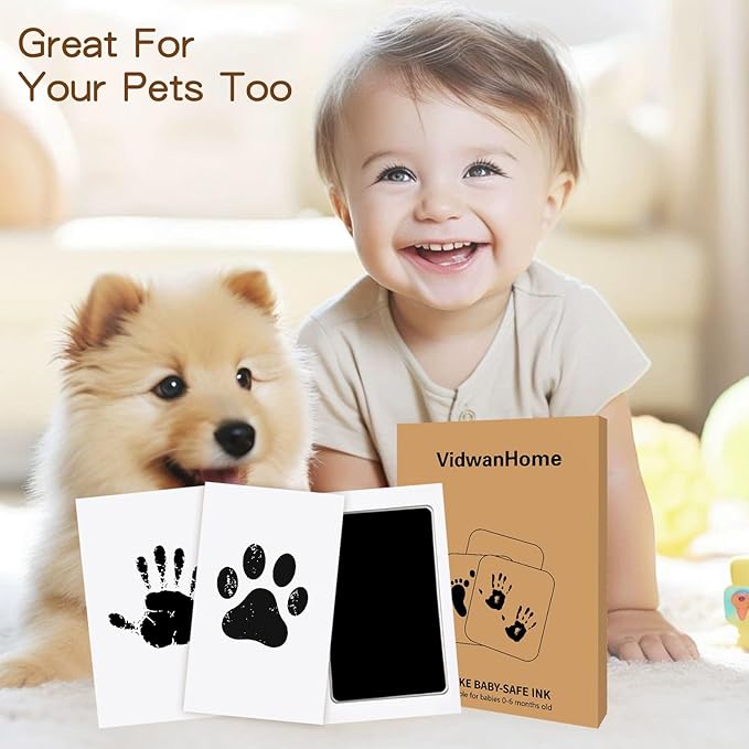 Jumbo Baby Hand and Footprint Kit – Inkless Clean Touch Ink Pad for Keepsake Footprints, Paw Prints, Mess-Free Ink Pad for Newborns and Pets with 16 White Cards（Jet Black，Jumbo）
