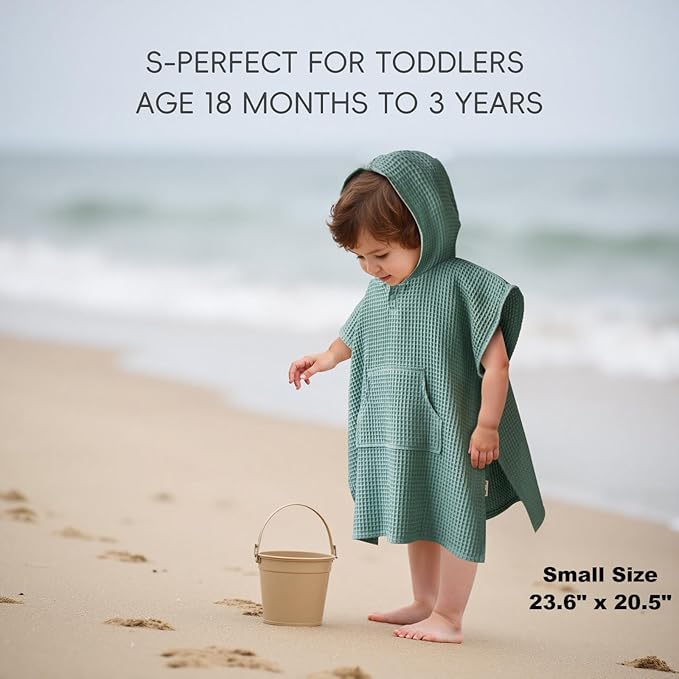 Hooded Kids Beach Towel - Soft Poncho Towel for Babies and Toddler - Lightweight Waffle Cotton Towel Cover Up for Beach and Pool and Bath
