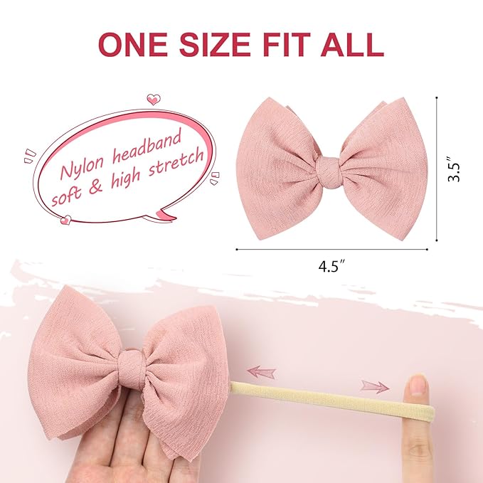 YanJie Girls Fall Outfits Baby Girls Nylon Headbands Newborn Bows Handmade Hair Bows Hairbands Hair Accessories for Newborn Infant Toddlers Kids(Red Pink Brown)
