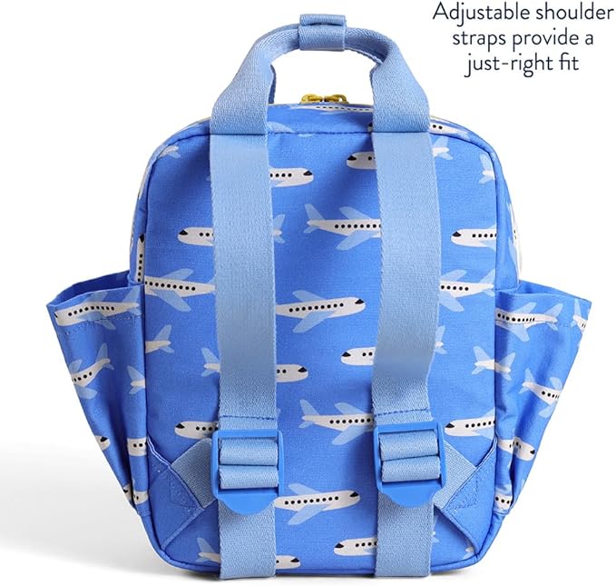 Itzy Ritzy Toddler Backpack - Daycare Bag - Features Adjustable Shoulder Straps, 2 Side Pockets & Spacious Interior with Wipeable Fabric Lining & Name Label, Airplane