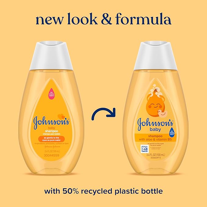 Johnson's Baby Shampoo with Aloe Vera & Vitamin B5, Tear Free, Newborn Essentials, No added Parabens & Sulfates, Hypoallergenic, 13.6 fl. oz
