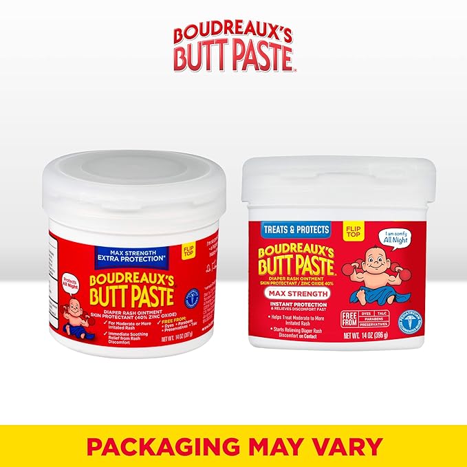 Boudreaux's Butt Paste Maximum Strength Diaper Rash Cream, Ointment for Baby, 2 oz Tube & 14 oz Jar