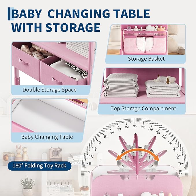 GarveeHome Baby Changing Table with Storage, Portable Foldable Diaper Changing Station with 2 Storage Baskets, Height Adjustable Waterproof Changing Table for Infant and Newborn